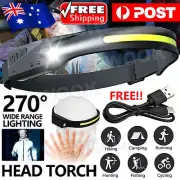 Waterproof LED Motion Sensor Head Torch USB Rechargeable Headlamp AU