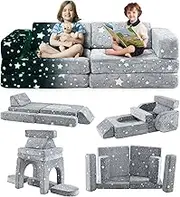 Costzon - 10 Kids Sectional Sofa, Toddler Sectional Sofa Glow in the Dark Convertible Baby Sofa and Floor Cushion, Building Bedroom Furniture and Playroom