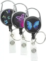 HOODANCOS 3Pcs Portable Badge Clips for Name Tags Cards Buckles with Retractable Design Stylish Butterfly Pattern Badge Holders for Easy Organization of Business and Credit Cards