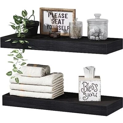 Black Bathroom Floating Shelves for Wall Shelf Over Toilet Wall 15.7" C. Black