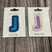 Letter “J” Adhesive Patch 2” Lot Of Two Blue And Pink/Purple