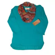 Red Camel Girls L NWT Teal Top w/ Scarf Long Sleeve Lace Back w/ Under Tank