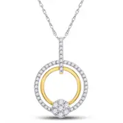 10kt Yellow Gold Round Diamond Circle Cluster Pendant 3/8 Cttw