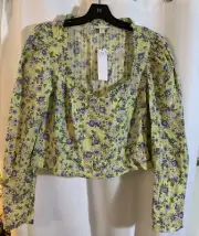 TOPSHOP NWT Womens Size 4 or UK 8 Floral Print Peasant Blouse Top Yellow
