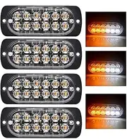 HRISGF Led Strobe Lights Super Bright 12 LEDs Car Truck Slim Flash Light Bar Car Vehicle Emergency Warning Strobe Lamps (4pcs-12LED-white yellow)