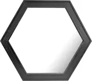 Decorative 24" Hexagon Wall Mirror with Black Wood Frame and Attached Hanging Br