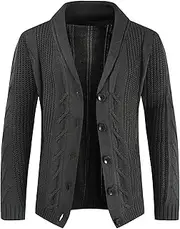 [Qolkmuiy-GJ] Men's Lapel Collar Ribbed Cardigan Chunky Fashion Buttons Twisted Cardigans Casual Button Open Front Knitwear