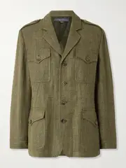 [Ralph Lauren Collection] Ralph Lauren Collection - Schmitt Herringbone Silk And Linen-blend Tweed Blazer - Dark green - US12 US 12 Green