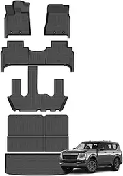 AZYT - Floor Mats & Cargo Liner for Nissan Armada 2025 7 Seats with Backrest Mat, All Weather Automotive TPE Floor Liners Set Anti-Slip Waterproof Accessories Black