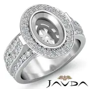 Diamond Engagement Halo Pave Setting Ring Oval Semi Mount 18k White Gold 1.65Ct