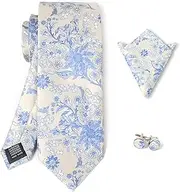 [MYNPHYNA] Men's Floral Tie Set in Gift Box with 3.15'' (8cm) Tie, Pocket Square, and Cufflinks
