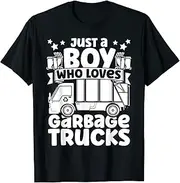 [X.Style] Just A Boy Who Loves Garbage Trucks for Toddler Boys Kids ds418 T-Shirt (S) Black
