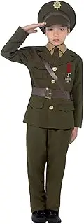 Smiffy's Children's Army Officer Costume, Jacket, Belt, Trousers, Hat, Mock Shirt & Tie, Boys, Size:L, Colour: Green, 27536