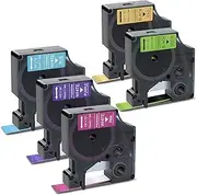 Pristar Compatible for DYMO Label Tape Replace Tape for DYMO COLORPOP! Label Maker, LabelManager 160 280 360D 420P PnP, 12mm 0.47 Black on Gold/Green Glitter, White on Blue/Pink/Purple Glitter, 5-Pack