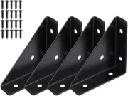 4 Pcs Trapeziform Angle Brackets with Screwed (Black), Shelf Brackets Heavy Duty