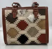Catchfly Tote Purse Women's Southwestern Color Block With Brindle Inlay Aztec