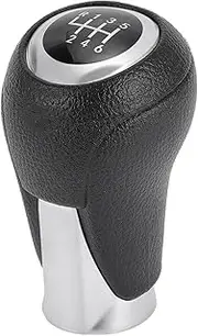 X AUTOHAUX 6 Speed Manual Gear Shifter Knob for Mazda 3 CX-5 | Front Automotive Gearbox Stick Shifter Lever Knob Black Silver Tone Plastic Faux Leather 1 Pcs