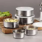 5 Piece Set Food Storage Containers Box, Kitchen Organization Containers with lid, Can be heated by induction cooker, Food Container - stainless steel Storage Bins A129 (Set of 5)