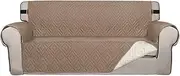 PrinceDeco Sofa Slipcover Reversible Sofa Cover Furniture Protector Water Resistant Couch Cover with Elastic Straps, Washable Couch Cover for Kids Dogs Pets (3 Seater, Taupe and Beige)