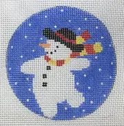 Little Snowman Round Christmas Ornament Hand Painted Needlepoint Canvas