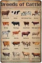 HORSESBLANKET Vintage Breeds Of Cattle Metal Poster Retro Cattle Post Decor Cow Breeds Aluminum Tin Sign For Boys Room Farm Kids Bedroom Cow Pictures For Wall Poster Art & Decor Gift 8"x12"