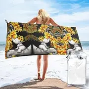 EdWal mother and baby elephant sunflowers print Quick Dry Bath Towel, Soft Towels for Sports Travel,Lightweight Fast Drying Bath Towels