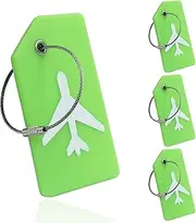 Auvotuis 4 Pcs Silicone Luggage Tag with Name ID Card, Green Baggage Handbag School Bag Suitcase Labels, Perfect for Quickly Spotting Your Luggage Suitcase