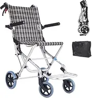 Portable Boarding Travelling Wheelchair, Adult Ultra-Lightweight Foldable Wheelchairs, Transport Chair with Foot Rests, with Hand Brake and Carrying Bag