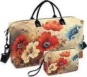 [ZRYSMY] Colorful Florals Vintage Duffel Bag for Traveling, Travel Bag Gym Bag, with Multiple Interior Pockets Shoulder Weekender Bag for Women Men with Toiletry Bag 20.5L x 1.9W x 13.8H, Multi-Colored