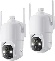 Dzees 360° PTZ Security Cameras Wireless Outdoor WiFi, 2K Battery Powered Home Security Camera Indoor, Spotlight & Siren, Color Night Vision, 2-Way Talk, AI Motion Detection, IP66 2-Pack