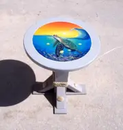 Sea Turtle hand painted on handcrafted coastal beach themed table original art