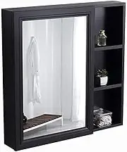 Mirror Cabinets with Shelf, Simple Aluminum Bathroom Mirror Cabinet for Bathroom, Wall-Mounted Nordic Mirror Box, Waterproof Mirror Cabinet for Bathroom (Black 60 * 70 * 13cm)