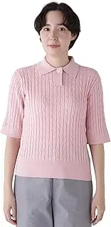 [HUMAN WOMAN] 077-5170304 Women's Knit Polo Shirt (Cotton Cable Pattern)
