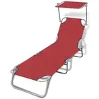 Outdoor Sunlounger Foldable With Canopy Red 189 x 58 x 27 Cm