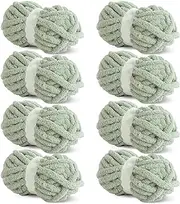 [HOMBYS] Sage Green Chunky Chenille Yarn for Crocheting, Bulky Thick Fluffy Yarn for Knitting,Super Bulky Chunky Yarn for Hand Knitting Blanket, Soft Plush Yarn, 8 Jumbo Pack (27 yds,8 oz Each Skein)
