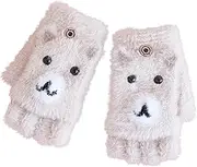 [Generic] Glove Winter Pattern Plus Cute Velvet Multifunction Fingerless Children Knit Warm Mittens Casual Flip Gloves Gloves Mittens Toddler