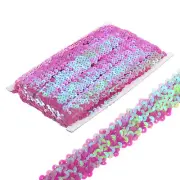 10 Yards 0.8 Inch Elastic Sequins Trim Flat Stretch Sequin Ribbon, Rose Pink