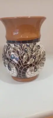 Handmade Pottery and Mosaic Vase, Mosaic Effect Jordan,Height 15CM