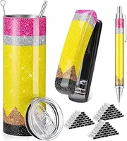 Humyoun 3 Pcs Glitter Pencil Teacher Tumbler Stapler Ballpoint Pens Teacher Appreciation Gifts Teacher Accessories Teacher Gift Set Back to School Gifts for Teacher Women Office Supply