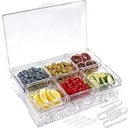 ImpiriLux Ice Chilled Six Compartment Condiment Server Caddy - Serving Tray Container with Removable Dishes with 3.5 Cup Capacity Each and Hinged Lid | 4 Serving Spoons + 4 Tongs Included