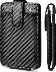 [VULKIT] Slim Leather Wallet for Men Credit Card Holder with Elastic Pocket RFID Blocking Front Pocket Wallet with ID Window (Carbon Black)