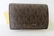 Michael Kors NWT Jet Set Medium Slim Leather Wallet Brw/Luggage MSRP $98