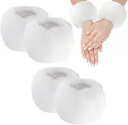 [UILYNIU] 2 Pairs White Faux Fur Wrist Cuffs Winter Fur Wrist Warmers Wrist Band Ring Cuffs Soft Winter Arm Warmer Sleeves for Women Fluffy Arm Warmers Sleeves One Size