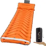 Sleeping Pad with Pillow, Self Inflating Extra-Thick, Ultralight Sleeping Mat, Built-in Pump, Ultimate for Camping, Hiking, Traveling, Airpad, Carry Bag, Compact & Lightweight Air Mattress (Orange)