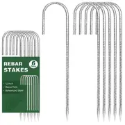 12" Galvanized Rebar Stakes - 6 Pack Heavy Duty Ground Anchors