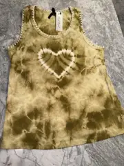 New Black Pearl XL Khaki & White Heart Tie Dye Stitch Detail Tank Top
