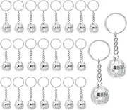 [uxcell] Disco Ball Keychain, 24 Pcs 70s Disco Keyring 3cm Disco Ball Party Favors Mirror Ball Keychain Party Supplies for Christmas Party Decorations, Silver