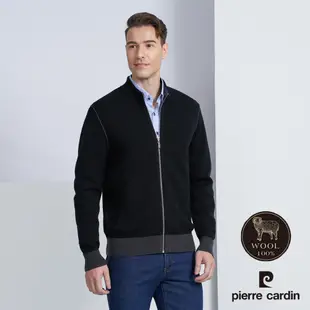 【pierre cardin 皮爾卡登】 男款 純羊毛針織立領毛衣外套-黑色(5225413-99)