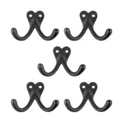 Double Wall Hook Black Wrought Iron Hat and Coat Hook - Set of 5