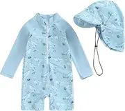 [mlpeerw] Baby Boy Girl Swimsuit One Piece Short Sleeve Rash Guard Zipper Swimwear Toddler Bathing Suit Infant Beach Outfits, D Whale Blue, 2-3 Years